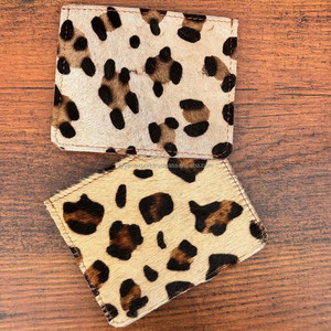 Tarjetero hecho a mano con estampado de leopardo y pelo, tarjetero de piel de vaca auténtica de primera calidad, cartera minimalista delgada para mujer - Product Image 5
