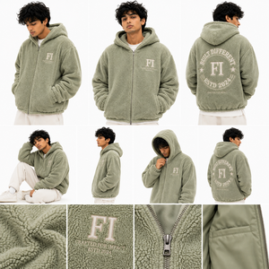 Sweat-shirt à capuche Sherpa unisexe de haute qualité, surdimensionné, avec logo brodé personnalisé, vêtements d'hiver décontractés, sweats à capuche en polaire pour hommes - Product Image 4