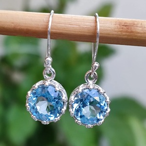 Pendientes redondos de topacio azul, plata de ley 925, joyería hecha a mano, regalo para mujer, pendientes hechos a mano, piedra de nacimiento de diciembre - Product Image 3