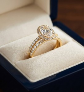 New Latest Lab Grown 10K 14K 18K Solid Gold Eternity Couple <b>Ring</b> Oval & Round Halo Diamond Wedding <b>Ring</b> Matching Diamond Band - Product Image 5