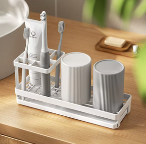Soporte para cepillo de dientes eléctrico estilo japonés, organizador de almacenamiento para baño con vaso para enjuague. - Product Image 4