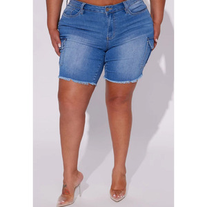 Shorts de Mezclilla de Algodón Estilo Cargo Vintage, Casuales de Verano, Corte Regular, Cintura Media, Desgastados, Color Azul - Product Image 5
