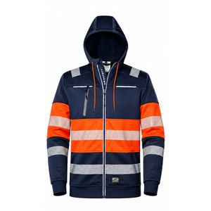 Custom ANSI Class 2 <b>Orange</b> <b>Hi</b>-<b>Vis</b> Reflective Safety Workwear Fleece Zip-Up Hooded Sweatshirt Construction Outdoor Work <b>Hoodie</b> - Product Image 2