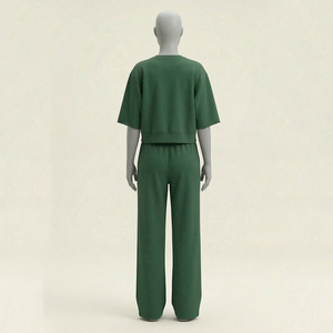 OEM Branded Women Green 220 GSM Velvet High Street Button Tshirt and Cargo Jogger Pant Set Raised Rubber <b>Puff</b> Logo Sets - Product Image 6