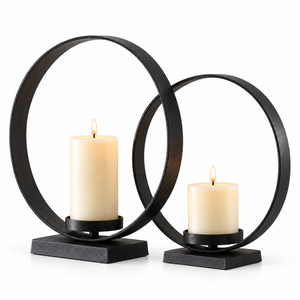 Ensemble élégant de porte-bougies en métal noir |   Centre de table décoratif pour salon, chambre à coucher, salle à manger, décoration de la maison, cadeau - Product Image 1