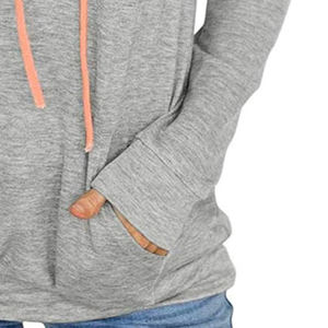 เสื้อฮู้ดผู้หญิงแบบสวมหัว ดีไซน์สีตัดต่อ แขนยาว พร้อมโลโก้  แบบซิป  มีตัวเลือกโลโก้แบบกำหนดเอง ทรงลำลอง - Product Image 4