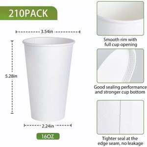 Confezione da 210 Bicchieri di Carta Bianchi da 16 oz per Bevande Calde/Fredde, Caffè, Tè e Altre Bevande - Product Image 2