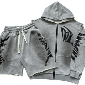 Autumn Vintage Ripped Printed Custom Graphics <b>Hoodie</b> <b>Men's</b> Casual <b>Shorts</b> <b>Set</b> - Product Image 1