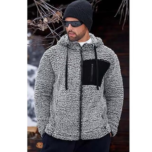 Hot Selling Men's Winter Warm <b>Sherpa</b> <b>Fleece</b> Jackets with Stand Collar Full Zip Windproof Solid Color Big Pocket Polyester Lining - Product Image 3