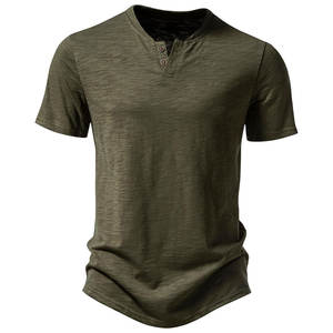 T-shirt Henley pour homme, manches courtes, tissu en coton de qualité supérieure, design personnalisé, fabrication, faible MOQ, prix d'usine, expédition mondiale - Product Image 2
