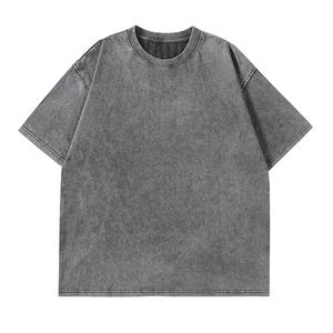 Camiseta Vintage Personalizada de Algodón Peinado con Lavado Ácido, Cuello Acanalado, Hombros Caídos, Estilo Oversize, para Hombre - Product Image 1