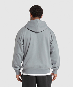 Sweat-shirt à capuche zippé intégral pour homme, en molleton 100% coton épais, coupe oversize à épaules tombantes, gris uni, style streetwear - Product Image 4