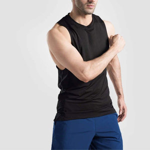 Débardeur noir sans manches pour homme, col rond, tricoté en polyester, couleur unie, respirant, coupe décontractée et sportive, idéal pour l'entraînement - Product Image 1