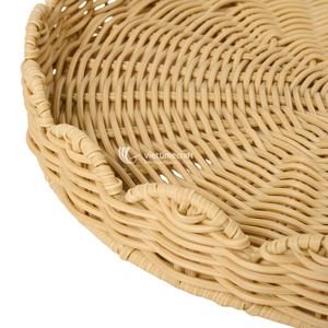 Eco-Friendly Modern Scalloped Rattan Serving Tray Wicker Decorative <b>Basket</b> Natural Finish Home Restaurant Dining <b>Table</b> - Product Image 3