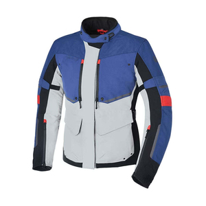 Blouson de moto pour homme, coupe-vent, toutes saisons, avec blocs de couleur, fermeture éclair intégrale, bleu, gris, noir, accents rouges - Product Image 3