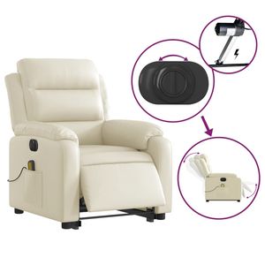 Sillón Reclinable Eléctrico de Masaje con Base Ajustable, Tapizado en Cuero Sintético Crema - Product Image 5
