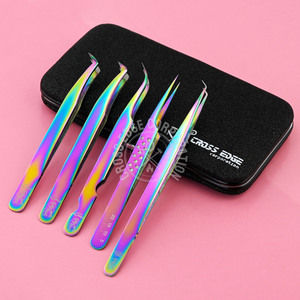 Rainbow Color Fiber Tip Eyelash Extension Tweezer 90 degree Pointed Tip Stainless Steel Volume Lash Application Private Label - Product Image 1