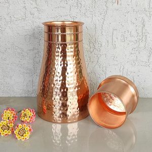 Carafe à eau portable de 1000 ml, design classique martelé en cuivre, avec impressions de logo personnalisées, anti-fuite, écologique, pour usage domestique - Product Image 1