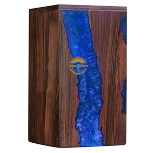 Handcrafted Ocean Wave Resin & Natural Wood Cremation Urn Blue Epoxy Ashes <b>Box</b> Artistic Funeral Memorial <b>Keepsake</b> by AYAANS - Product Image 1