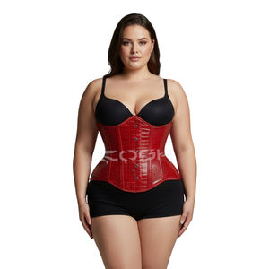 Corset sous-poitrine Premium Rouge Effet Croco, avec baleines en acier robustes et fermeture avant à busc pour cintrer la taille - Product Image 2