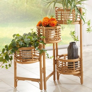 Boho plant display stand for outdoor & indoor hand-made rattan planter holder greenery pot <b>shelf</b> - Product Image 6