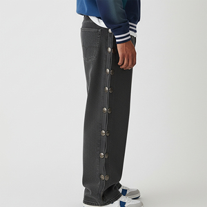 OEM Customized High End Black Vintage Winter Hip Hop <b>Embroidered</b> <b>Jeans</b> Men's Loose Straight Leg New Autumn Washed Stretch Casual - Product Image 3
