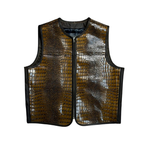 Chaleco de Motocicleta de Cuero Genuino Negro para Invierno, Acolchado, Sin Mangas, con Cierre, Resistente al Viento, para Hombre, Bordado Personalizado - Product Image 1