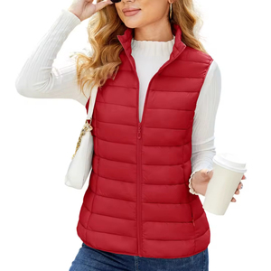Gilet matelassé léger bleu marine pour femme avec col montant et fermeture éclair – Veste sans manches décontractée - Product Image 4