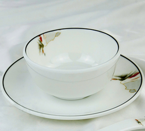 Melamine Bowl with Modern Design 1-piece Dinnerware Dishwasher Safe Tableware <b>Set</b> <b>White</b> with Black Rim BPA Free Heat Resistant - Product Image 1
