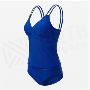 NORTH APPROACH Women One Piece Swimsuit Deep V Neck High Waist Tummy Control Shapewear Blue Solid Color Swimwear - Product Image 3