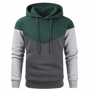Sweat à capuche bicolore pour homme avec panneau en V sur la poitrine, manches contrastées, capuche à cordon réglable et poches latérales - Product Image 4