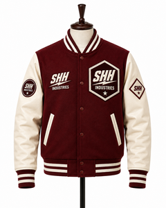 SHH INDUSTRIES Custom Varsity Jacket Men Red White Baseball Bomber with Embroidered Patches Snap Button College Letterman Jacket - Product Image 4