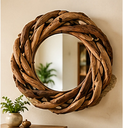 Round Rustic Driftwood <b>Wall</b> <b>Mirror</b> Braided Wooden <b>Hanging</b> <b>Mirror</b> Natural Decorative <b>Mirror</b> for Living Room Entryway - Product Image 1