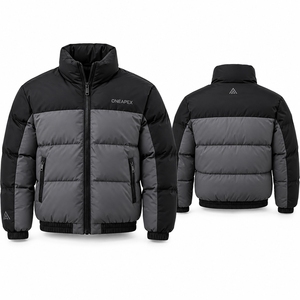 Blouson matelassé pour homme noir et gris, col montant, fermeture éclair, manteau d'hiver chaud, décontracté, streetwear, personnalisable, marque privée - Product Image 4