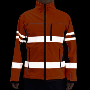 Men's <b>Orange</b> Hooded Quilted <b>Jacket</b> High Visibility Reflective Stripes Windproof Zipper Closure Stand Collar Regular Fit - Product Image 4