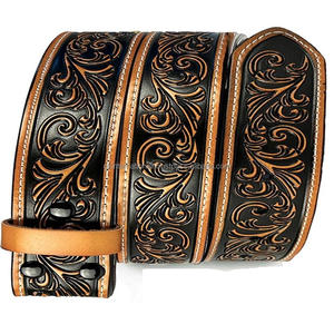 Top Quality Wholesale Supply Custom Made Western Leather Tooling <b>Belt</b> with Floral Embossed and Contrast Stitching - Product Image 2