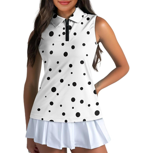 Polo de golf décontracté sans manches pour femme, pull demi-zip, ourlet incurvé, grande taille, tissu élastique respirant, séchage rapide, tricoté uni - Product Image 1