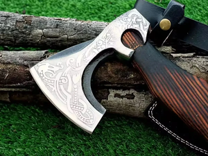 Hache Tomahawk artisanale de qualité industrielle, manche en bois, lame en acier à haute teneur en carbone, hache de survie en plein air, outil de camping, fourreau en cuir - Product Image 2
