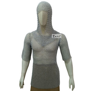 Camisa de malla de aluminio medieval con capucha de coif, armadura de caballero de anillos entrelazados para uso adulto, disfraz para cosplay y recreación histórica - Product Image 1