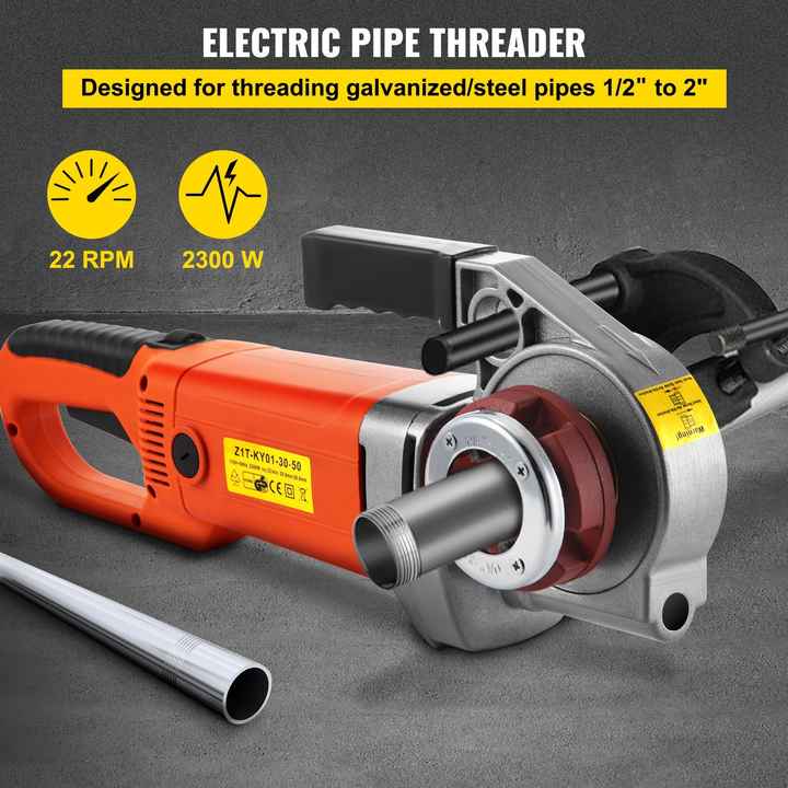 Portable 2300W Electric Pipe Threader Machine Hand-held 6 Dies 1/2"-2" Copper Motor 1/2"-2" Pipe Threading Kit Carrying Case
