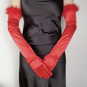 2025 Women Stylish Summer Vintage Satin <b>Black</b> <b>Feather</b> Lace Long Wedding Dress Stretch Spandex Satin Ceremonial Sunscreen Gloves - Product Image 6