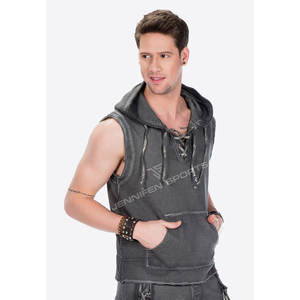 <b>Men</b> Winter Lightweight 250 GSM Plain Dyed <b>Sleeveless</b> <b>Hoodie</b> 100% Cotton Fleece Breathable Quick Dry Boxy Short Wide Version - Product Image 3