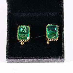 Boutons de manchette classiques en or poli avec pierre vert émeraude Rafay Gemstone pour homme, bijoux de mariage, cadeau pour le marié, accessoires formels - Product Image 3