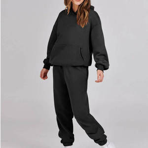 Ensemble de vêtements de sport pour femmes en 2 pièces, ensemble décontracté en deux pièces, sweat-shirt et pantalon de survêtement unis, mode d'hiver, tenue de jogging - Product Image 1