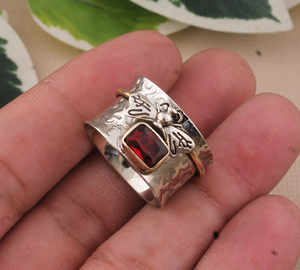 925 Sterling Silver Natural Red Garnet Classic Bee <b>Ring</b> Gold Plated <b>Statement</b> <b>Ring</b> for Women Party Gift - Product Image 4