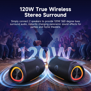 Enceinte de fête extérieure étanche IPX7 en tissu premium 80W avec basses puissantes, sans fil Bluetooth 5.3 et sangle d'épaule - Product Image 2
