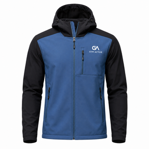 Chaqueta Deportiva de Invierno para Hombre GYM ACTIVE, con Capucha, Resistente al Viento, de Lona, Azul y Negro, con Cierre Completo y Bolsillo Frontal, para Actividades al Aire Libre - Product Image 1