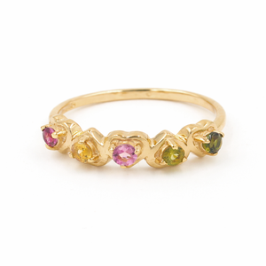 แหวนเงินแท้ 925 ประดับทัวร์มาลีนหลากสี รูปหัวใจห้าเม็ด ดีไซน์เนอร์จิวเวลรี่ - Product Image 4