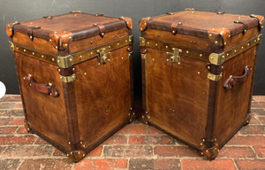 Ensemble de valises en cuir marron avec clous en laiton, quincaillerie de verrouillage, embouts d'angle et poignée de valise, parfait pour la maison - Product Image 3