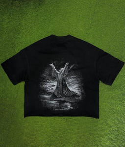 เสื้อยืดสตรีทแวร์ผู้ชาย ผ้าคอตตอนหนานุ่ม สไตล์วินเทจ ล้างสีแบบแอซิด ฟอกสีซีด ขอบดิบ ทรงฮิปฮอป ตัดสั้น - Product Image 2